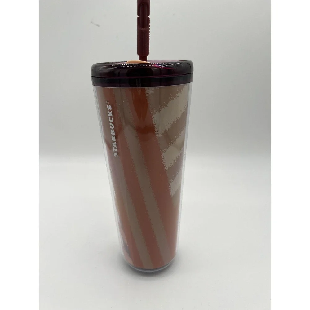 Starbucks 24oz Tumbler Cup Pumpkin Straw Topper Fall Stripes Cold Hot Lid Travel